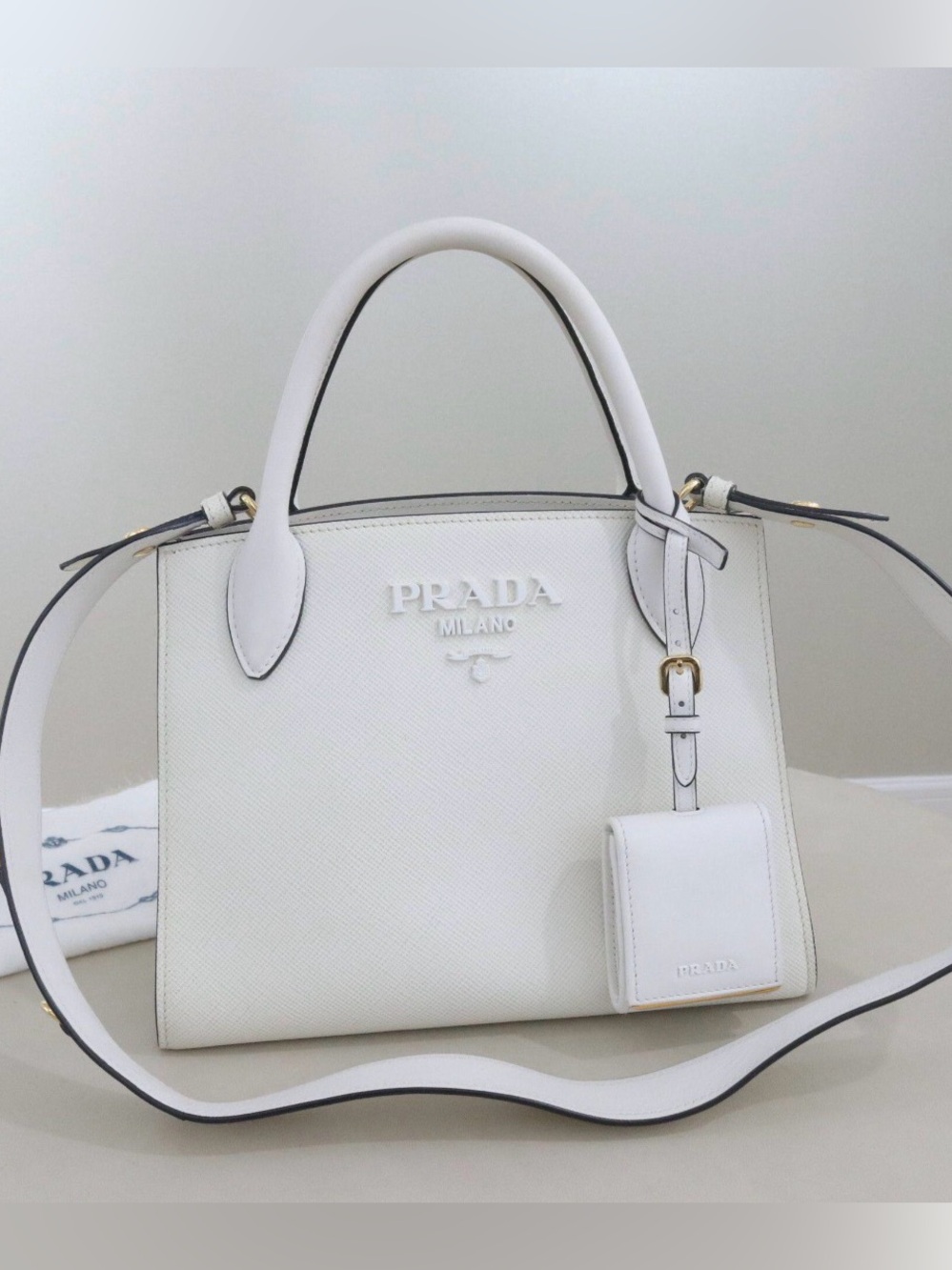 Prada White Saffiano Leather Satchel with Top Handles